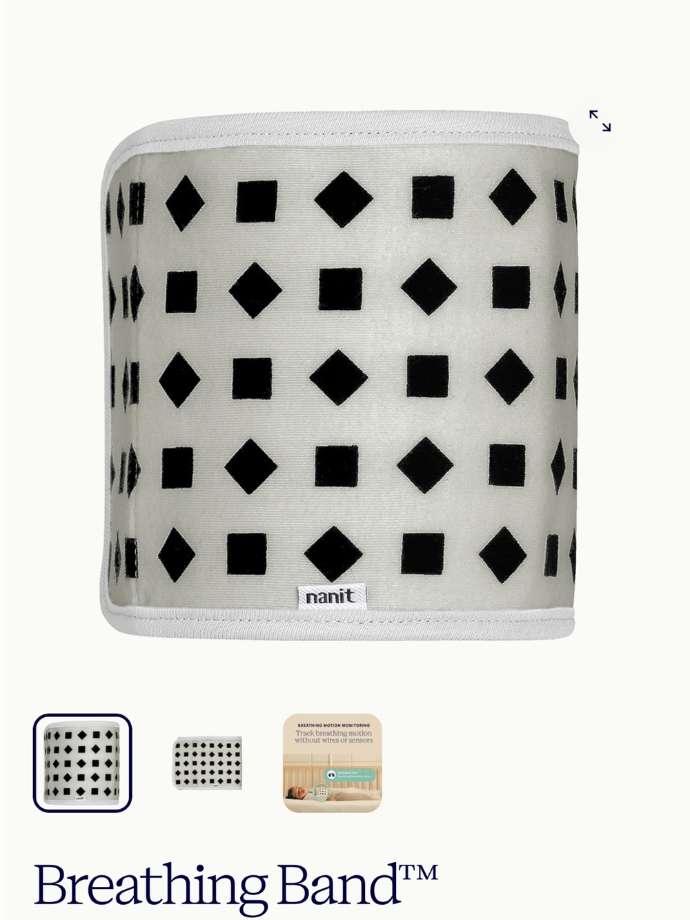 Nanit Breathing Band in Light grey with Black Diamond Squares